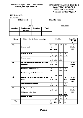 Ma trận đề kiểm tra cuối học kì II Tiếng anh lớp 5 - Năm học 2016-2017 - Trường Tiểu học Thủy An